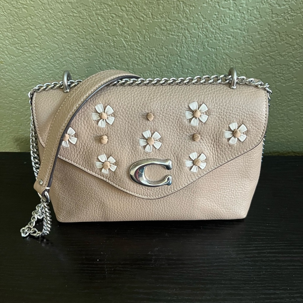 Coach Tammie Taupe Floral Whipstich Chain Crossbody